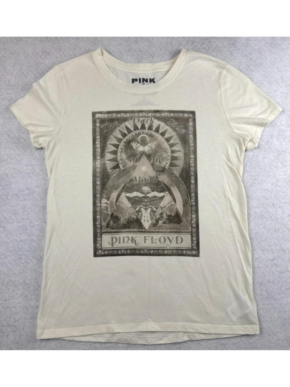 Lucky Brand Womens Small Cream Pink Floyd The Dark Side Of The Moon Graphic Tee